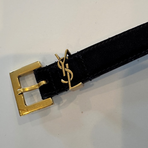 Yves Saint Laurent Cassandre Suede Belt, Black, 75cm - Picture 2 of 6